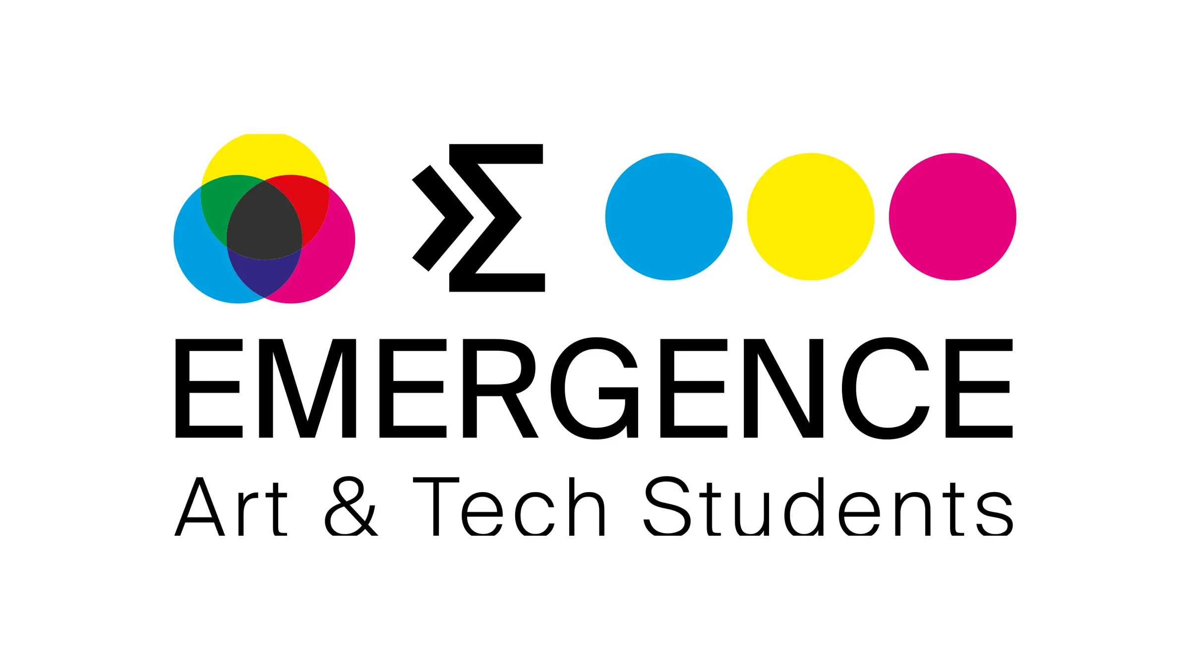 The Emergence logo, overlapping cyan, yellow and magenta circles, a sigma mark and three separate circles above the words Emergence, Art & Tech Students.